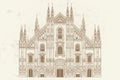 Vector sketch of Duomo cathedral in Milan, Italy