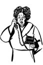 Vector sketch of an elderly woman talking on the phone