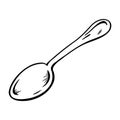 Vector sketch of an empty metallic spoon in a rustic style. Essential kitchen utensil, perfect for table settings and culinary-