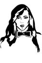 Vector sketch of a girl brunette in a tie butterfly