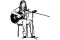 vector sketch of a girl playing the guitar in front of a microphone Royalty Free Stock Photo