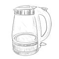 Vector sketch of glass electric kettle.