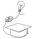 simple vector sketch graduation cap and bulb lamp single one line art, continuous Royalty Free Stock Photo