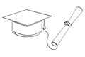 simple vector sketch graduation cap single one line art, continuous Royalty Free Stock Photo