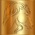 Vector Sketch Horse on Golden Background