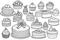 Vector sketch icons illustration set desserts and bakery products. Vintage Royalty Free Stock Photo