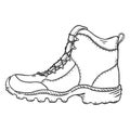 Vector Sketch Illustration - Extreme Hiking Boots. Side View Royalty Free Stock Photo