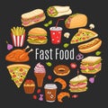 Vector sketch illustration of fast food circular shaped