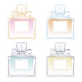 Vector sketch illustration of french trendy perfume bottles. Different floral aroma. For card design, print, poster, invitaion