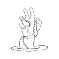 vector sketch illustration of a man drowning and raising his hand for help out of the water Royalty Free Stock Photo