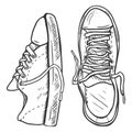 Vector Sketch Illustration - Pair of Casual Gumshoes. Top and Side View