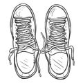 Vector Sketch Illustration - Pair of Casual Gumshoes. Top View