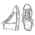 Vector Sketch Illustration - Pair of High Casual Gumshoes. Top and Side View