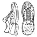 Vector Sketch Illustration - Pair of Running Shoes. Top and Side View Royalty Free Stock Photo