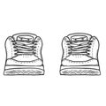 Vector Sketch Illustration - Pair of Skaters Shoes. Front View Royalty Free Stock Photo