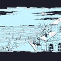 Vector sketch illustration of a spooky landscape