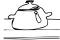 Vector sketch of a large saucepan with a lid on the table