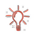 Vector sketch light bulb icon in comic style. Hand drawn idea do Royalty Free Stock Photo
