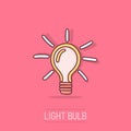 Vector sketch light bulb icon in comic style. Hand drawn idea doodle sign illustration pictogram. Bulb business splash effect Royalty Free Stock Photo
