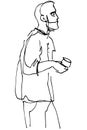 Vector sketch of a man with a beard drinking coffee