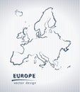 Europe vector chalk drawing map isolated on a white background