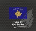 Kosovo flag, vector sketch hand drawn illustration on dark grunge background