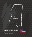 Mississippi map, vector pen drawing on black background Royalty Free Stock Photo