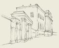 Vector sketch. Massive building with a colonnade Royalty Free Stock Photo