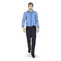 Vector Sketch Men Model in Long Sleeve Shirt and Trousers. Business dress code Royalty Free Stock Photo