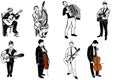 Vector sketch of musicians playing various musical instruments