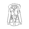 Vector Sketch Parka Jacket. Winter Outerwear. warm jacket, vector sketch illustration