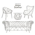 Vector sketch polygonal chairs sofa coffee table