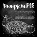 Vector sketch pumpkin pie reciep, lime art, hand drawn illustration on a chalkboard