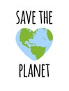 Vector sketch save the planet text and heart Earth Royalty Free Stock Photo