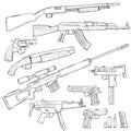 Vector Sketch Set of Firearm Weapons Royalty Free Stock Photo