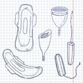 Vector Sketch Set of Women Intimate Hygiene Items