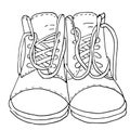 Vector sketch of shoes. Two boots with laces on black and white. Hand draw illustration Isolated on white background