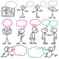 Vector sketch stick figures with blank dialog bubbles