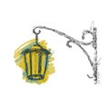 Vector sketch street lamp, lantern on white background, hand drawn illustration Royalty Free Stock Photo