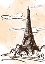 Vector sketch style illustration of Eiffel Tower. France, Paris Royalty Free Stock Photo