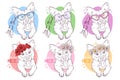 Vector sketch-style portraits of corgi dogs with accessories: glasses, flowers