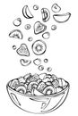 Vector sketch of summer fruit salad. Royalty Free Stock Photo