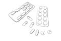 Simple vector sketch top view, stack of pills and capsules