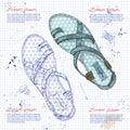 Fashion vector sketch womens shoes.