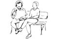Vector sketch two men sit on a park bench