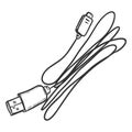 Vector Sketch USB wire for Mobile Phones Royalty Free Stock Photo