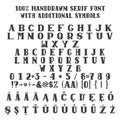 Vector sketched handdrawn font with additional symbols