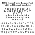 Vector sketched handdrawn serif bold font with additional symbols