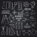 Vector sketched science or chemistry elements set on black chalkboard Royalty Free Stock Photo