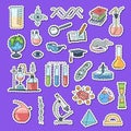 Vector sketched science or chemistry elements stickers with shadows set Royalty Free Stock Photo